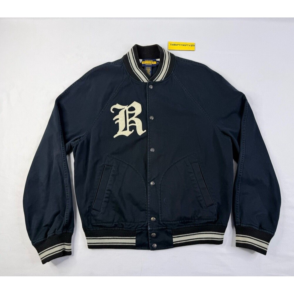 RUGBY Polo Ralph Lauren Mens Black Varsity Letterman Gothic R Jacket *SAMPLE*